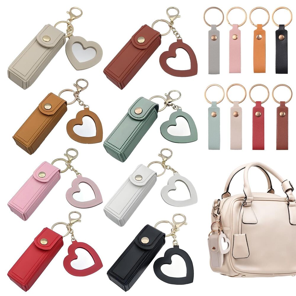5788 8Pcs Lipstick Holder with Mirror, PU Leather Potable Lipstick Pouch